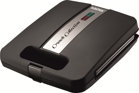 Sandwich-maker - Sandwich-maker Albatros S4G-1200B, 1200 W, placi neaderente tip grill, maner termorezistent, indicator luminos incalzire, negru + gri