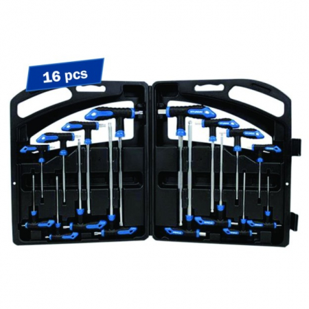 Trusa scule - Set 16 chei HEX + TORX maner T HYUNDAI HY-59551, negru/albastru