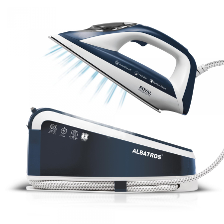 Fier si statii de calcat - Statie de calcat Albatros Royal Steam Care Blue, 3000 W, 8 bar, 1.5 l, Alb/Albastru