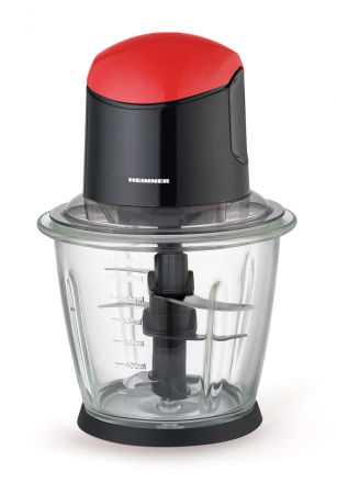 Blendere & Tocatoare - Tocator de legume Heinner HMC-K500BKR, bol sticla 1.5L, 3 cutite din inox, angrenaj metalic, baza anti-alunecare, sistem de siguranta, putere: 500W, culoare negru cu rosu
