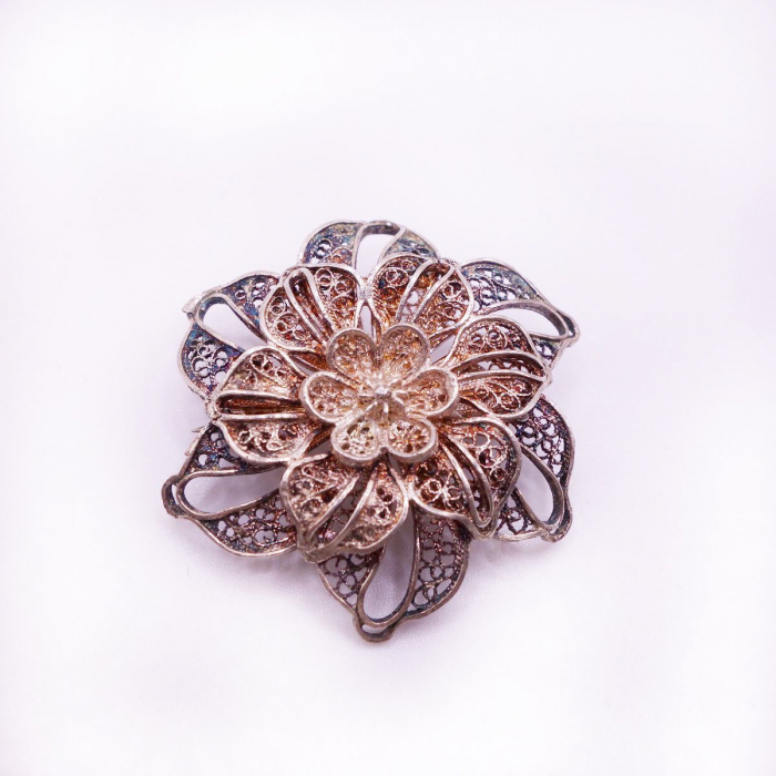 Brosa Vintage Argint Floare [2]