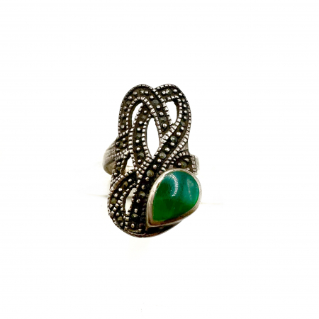 Inele Vintage Argint - Inel argint marcasite si jad