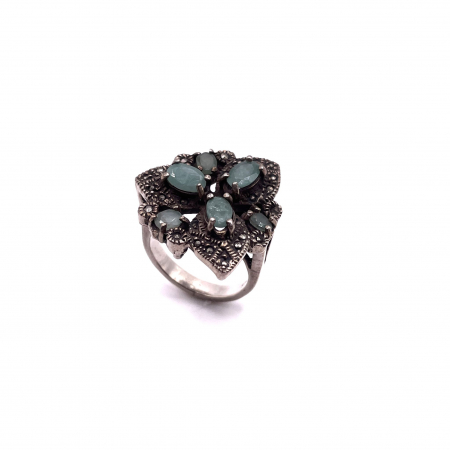 Inel Vintage Argint decorat cu radacina de smarald si marcasite [1]