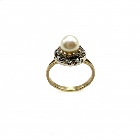 Inel Aur 14K perla si diamante [0]