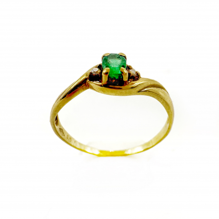 Bijuterii pietre pretioase - Inel Aur 18K cu un smarald si doua diamante