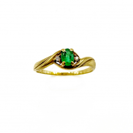 Inel Aur 18K cu un smarald si doua diamante [1]