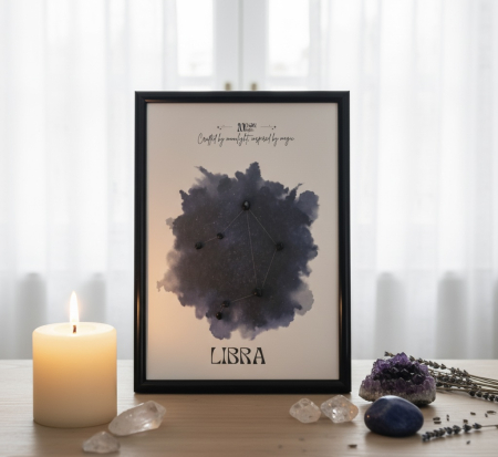 PAMANT - Balanta - Tablou realizat manual constelatie cristale naturale Turmalina