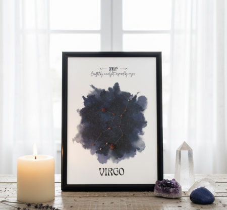 PAMANT - Fecioara - Tablou realizat manual constelatie cristale naturale Jasp