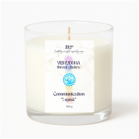 FOC - VISHUDDHA - Chakra Gatului - Lumanare parfumata din ceara naturala de soia, turnata manual, 200g