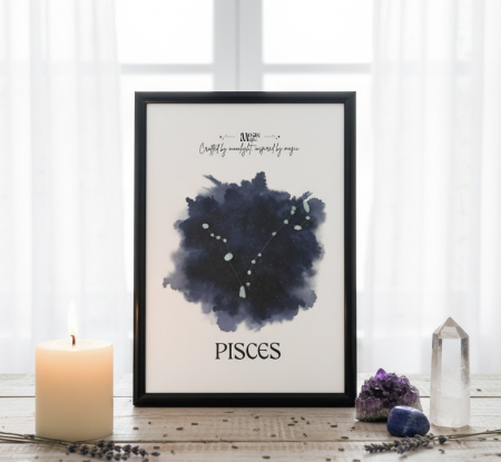 PAMANT - Pesti - Tablou realizat manual constelatie cristale naturale Acvamarin