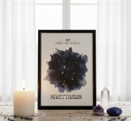 PAMANT - Sagetator - Tablou realizat manual constelatie cristale naturale Ametist