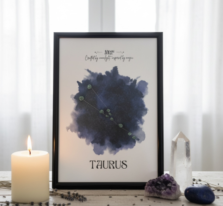 PAMANT - Taur - Tablou realizat manual constelatie cristale naturale Jad