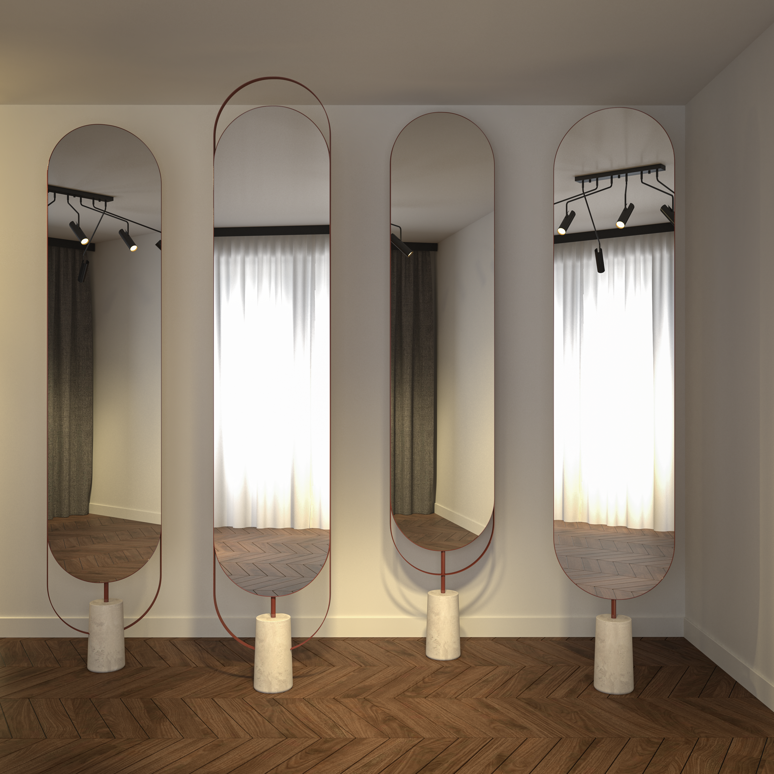 Oglinzi cu structură metalică și bază din piatră: echilibrul dintre design și durabilitate