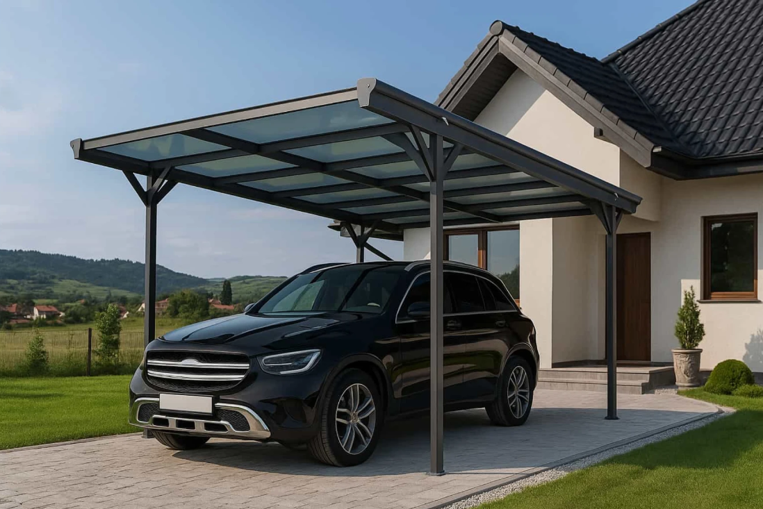 Copertina auto ALFA din aluminiu cu policarbonat, carport, 3050 x 5030 mm, Gri antracit RAL 7016 [2]