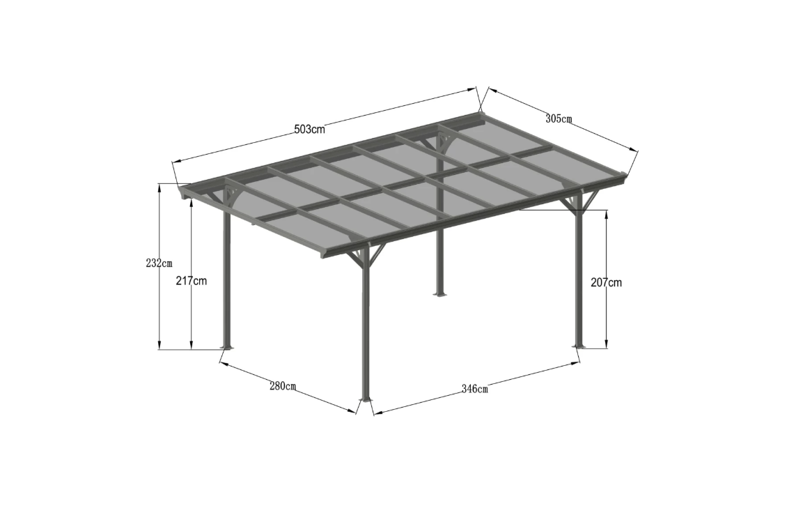 Copertina auto ALFA din aluminiu cu policarbonat, carport, 3050 x 5030 mm, Gri antracit RAL 7016 [8]