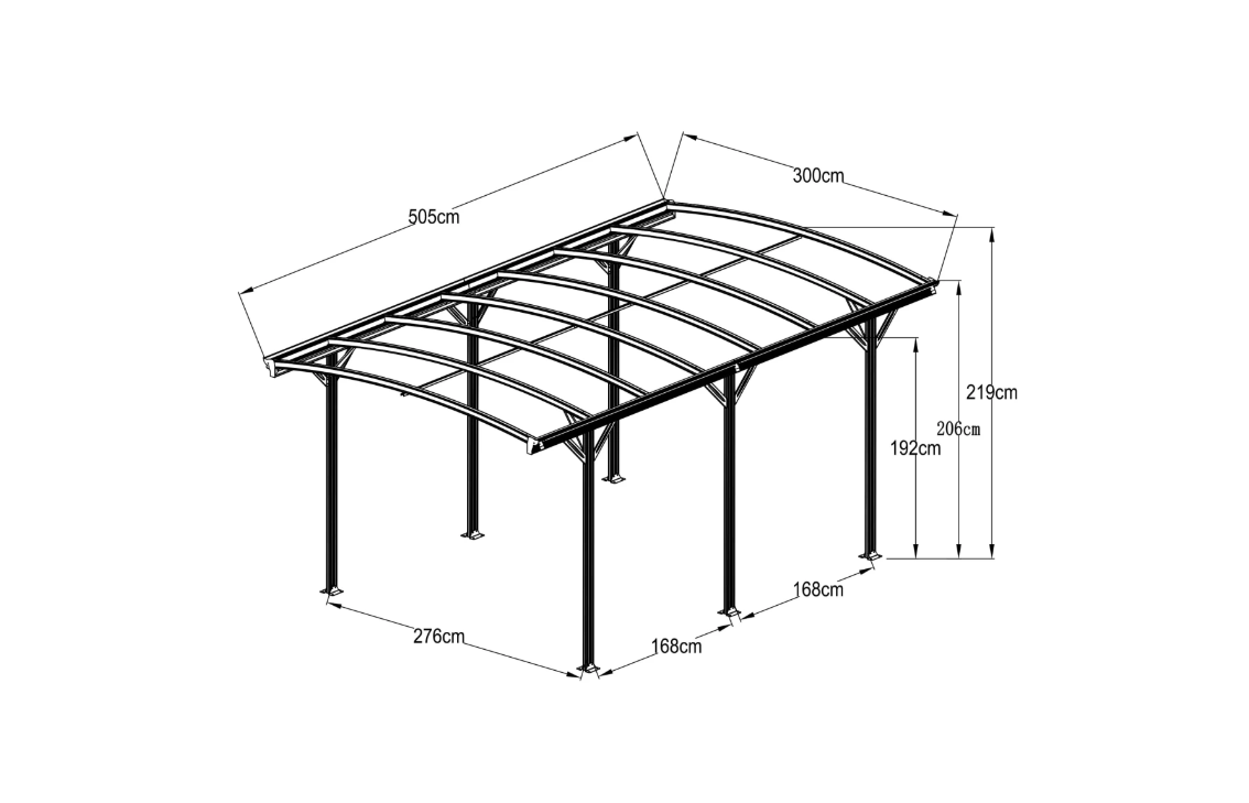 Copertina auto OMEGA din aluminiu cu policarbonat, carport, 3000 x 5050 mm, Gri antracit RAL 7016 [10]