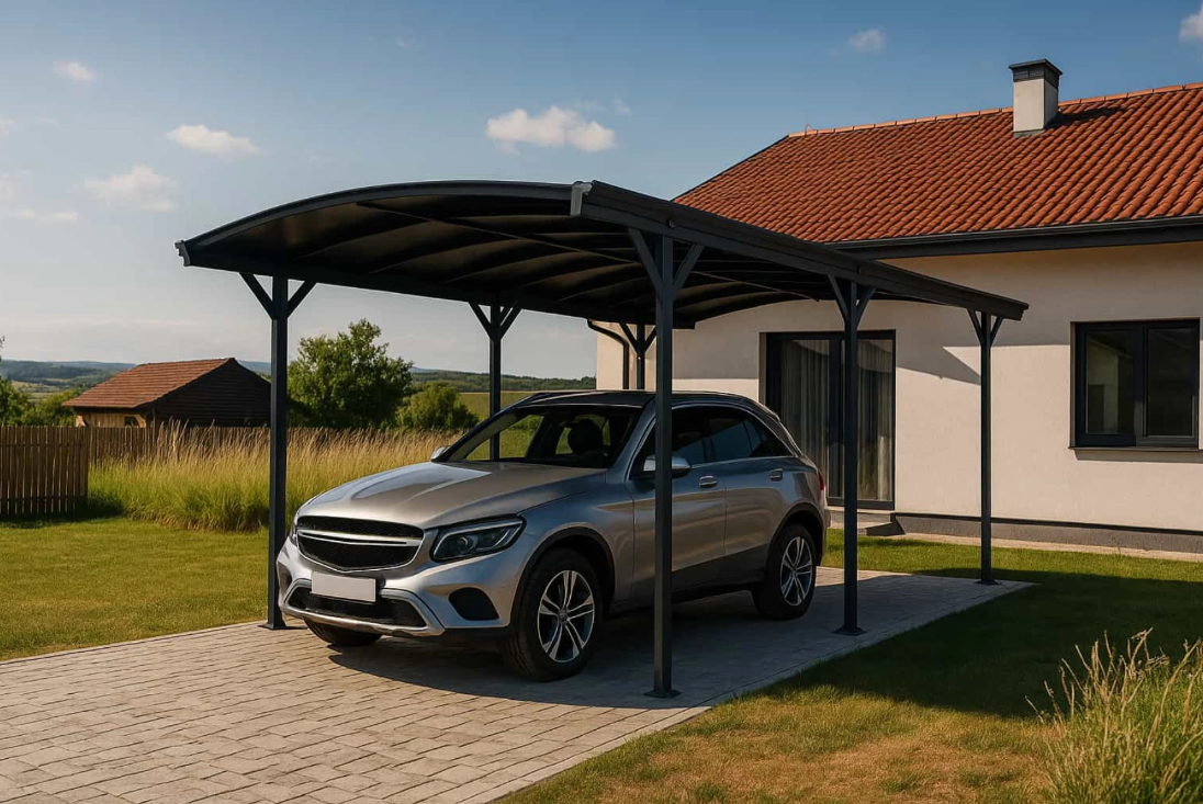 Copertina auto OMEGA din aluminiu cu policarbonat, carport, 3000 x 5050 mm, Gri antracit RAL 7016 [2]
