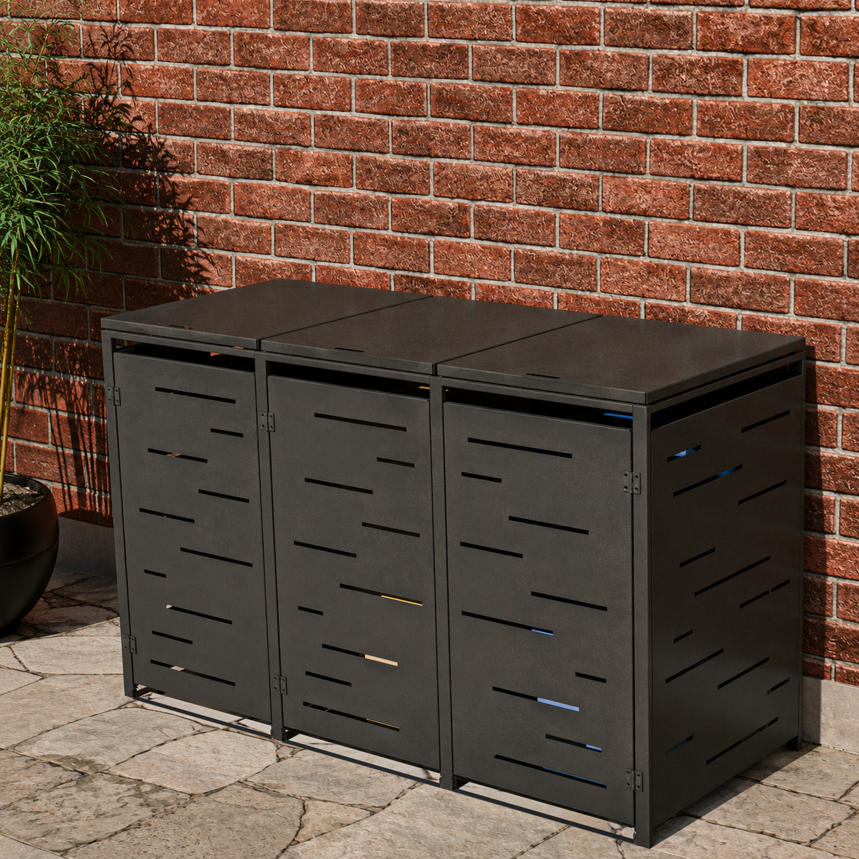 Steel Waste Bin Storage Cabinet for 3 Bins – Modern Design and Protection for Outdoor Spaces [2]