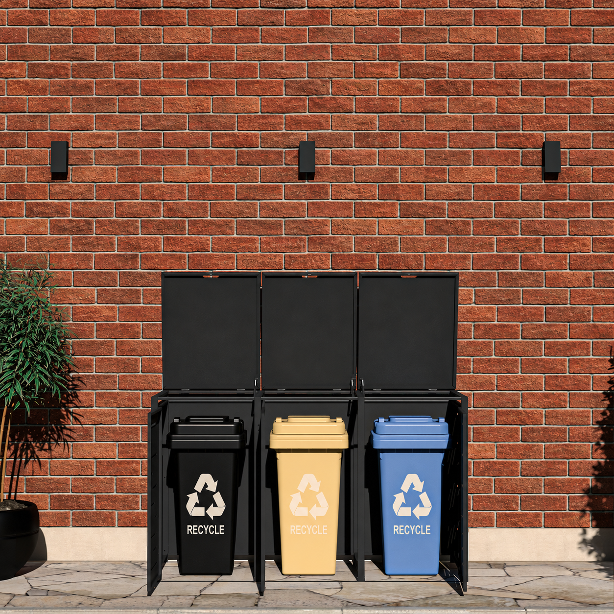 Steel Waste Bin Storage Cabinet for 3 Bins – Modern Design and Protection for Outdoor Spaces [3]
