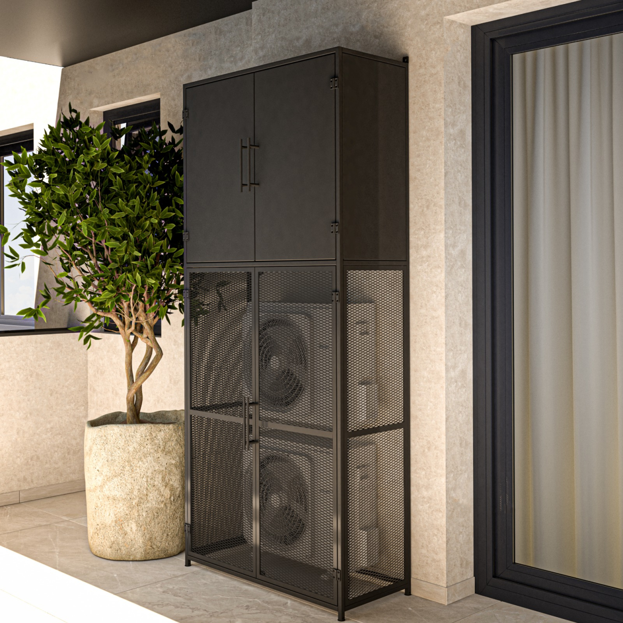 Mască pentru aer condiționat + dulap depozitare din oțel | 990×430×2230 mm [2]