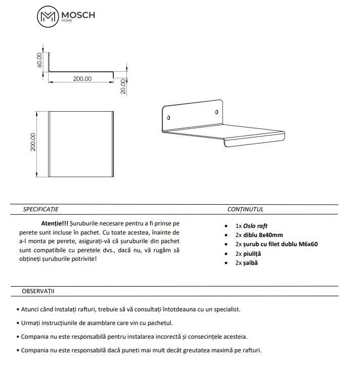 Oslo - Polita Aluminiu 20 cm lungime design indoit in fata [9]
