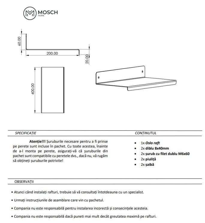 Oslo - Polita Aluminiu, raft depozitare cu lungimea de 40 cm design indoit in fata [10]