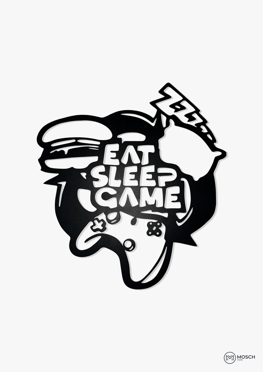 Panou decorativ din metal debitat cu text - Eat. Sleep. Game. [2]