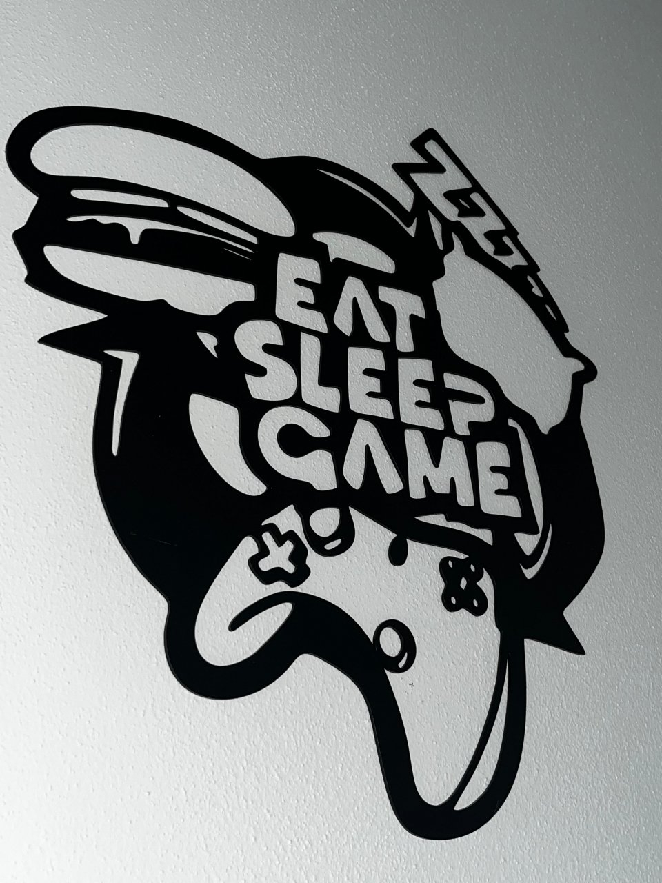 Decorative metal panel cut with text - Eat. Sleep. Game. [3]
