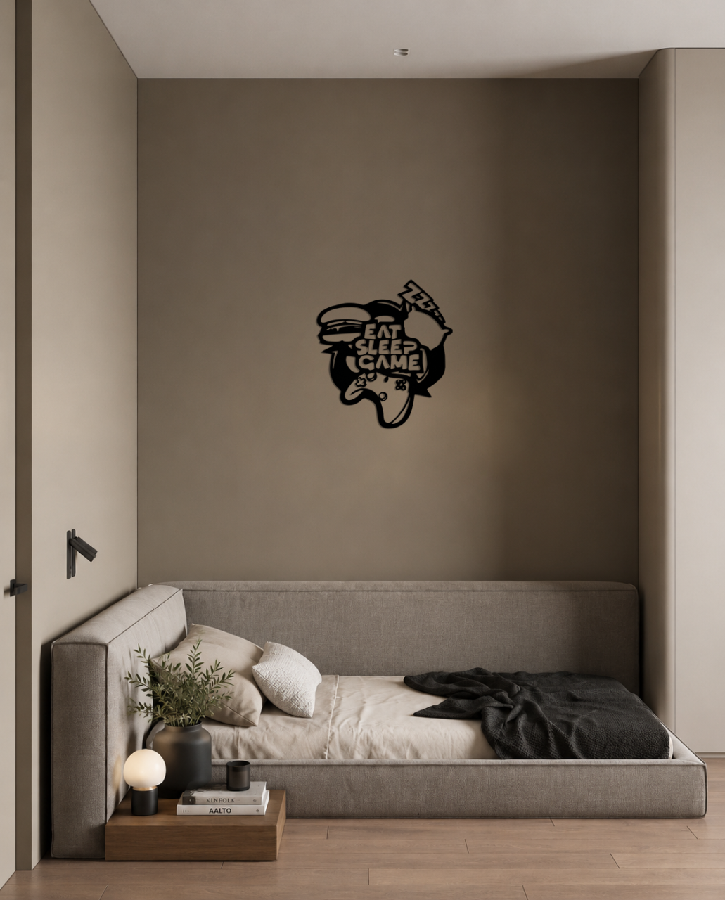 Panou decorativ din metal debitat cu text - Eat. Sleep. Game. [3]
