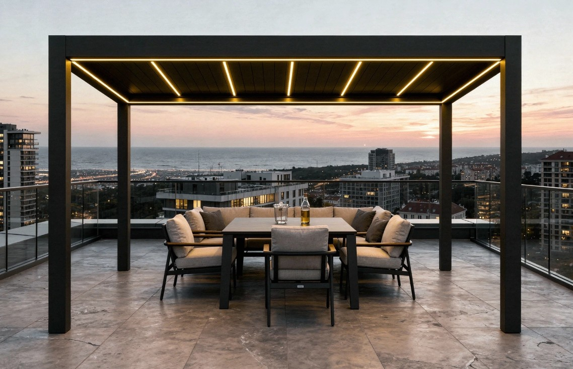 Pergola Bioclimatica Deluxe 2.0, Aluminiu, 3x4m, LED Lumina Calda, Gri Antracit [3]
