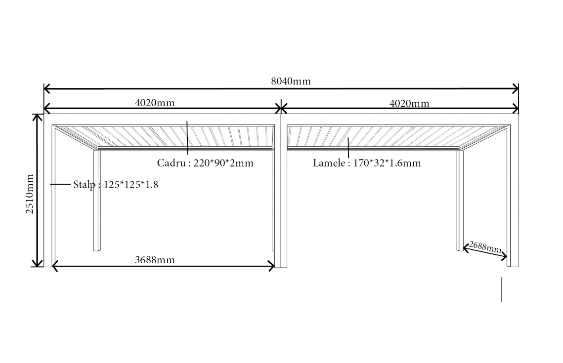 Pergola Bioclimatica Deluxe 2.0, Aluminiu, 3x8m, LED Lumina Calda, Gri Antracit [5]