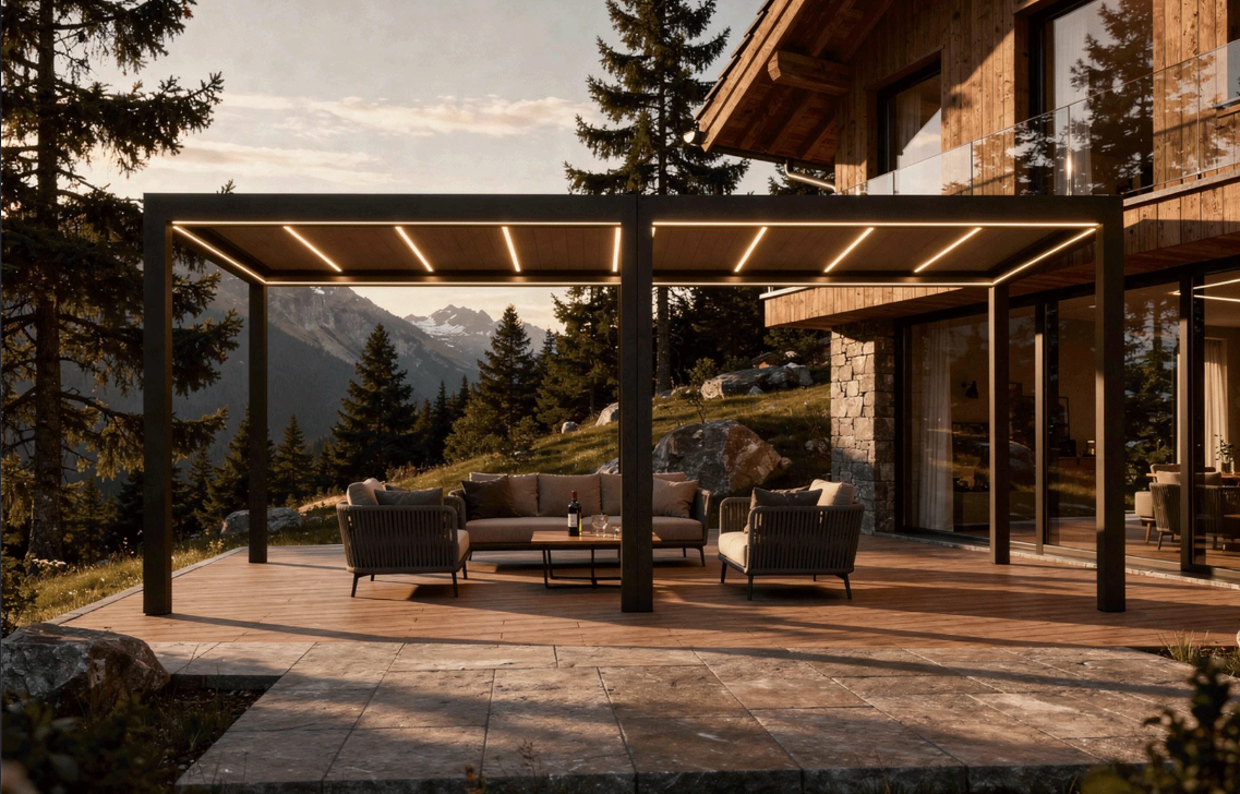 Pergola Bioclimatica Deluxe 2.0, Aluminiu, 3x8m, LED Lumina Calda, Gri Antracit [3]