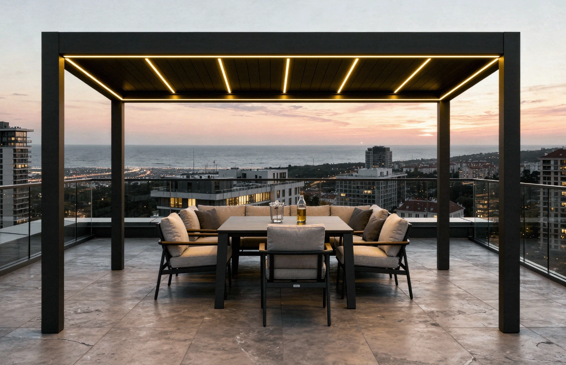 Deluxe 2.0 Bioclimatic Pergola, Aluminum, 4x4m, Warm White LED Lighting, Anthracite Grey [5]