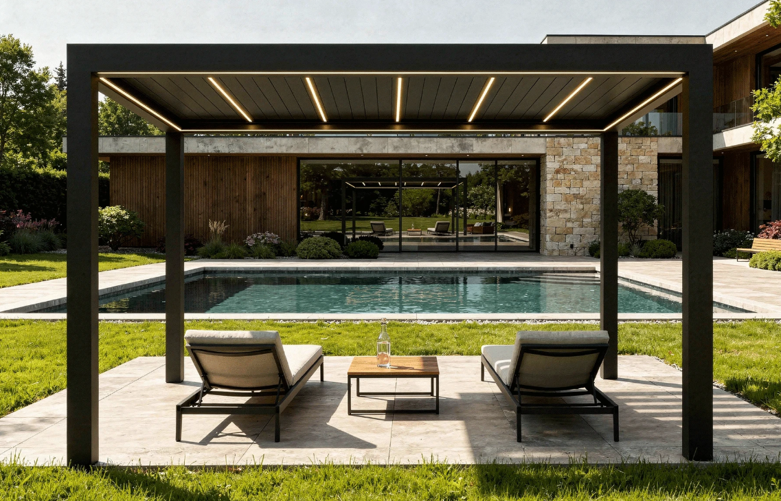 Deluxe 2.0 Bioclimatic Pergola, Aluminum, 4x4m, Warm White LED Lighting, Anthracite Grey [3]