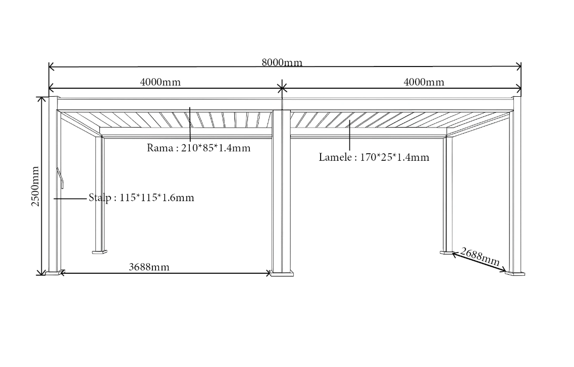 X 2.0 Bioclimatic Pergola, Aluminum, 3x8m, Warm White LED Lighting, Anthracite Grey [8]