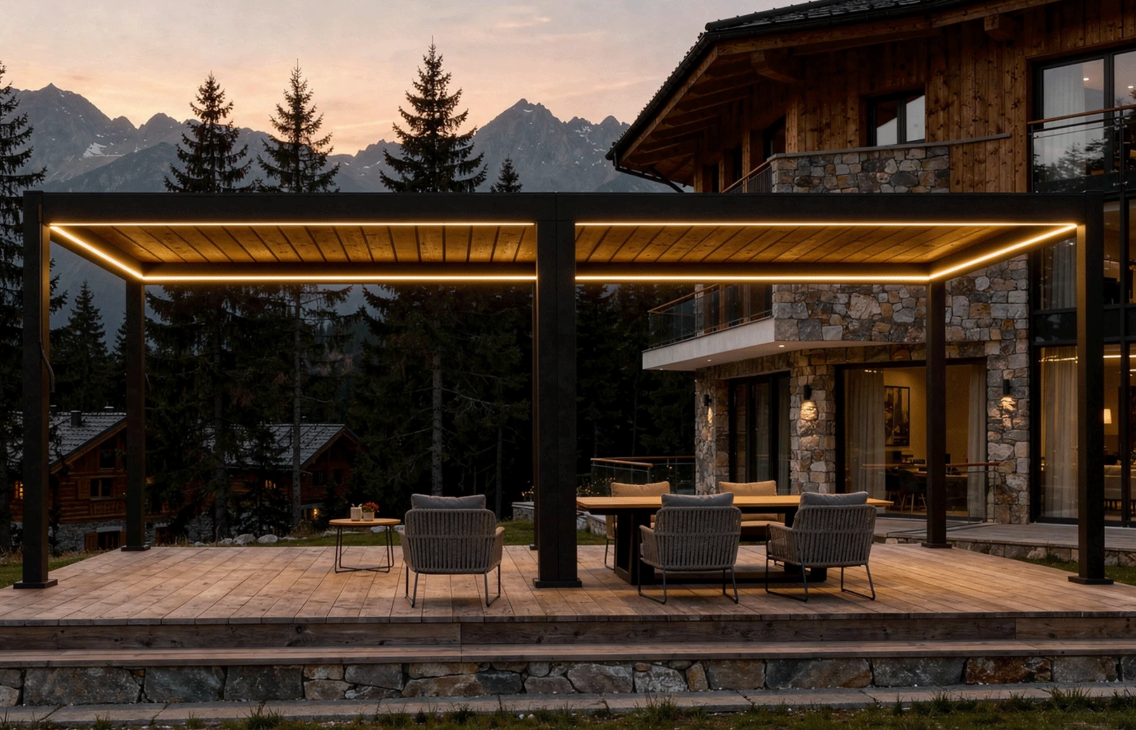 X 2.0 Bioclimatic Pergola, Aluminum, 3x8m, Warm White LED Lighting, Anthracite Grey [3]