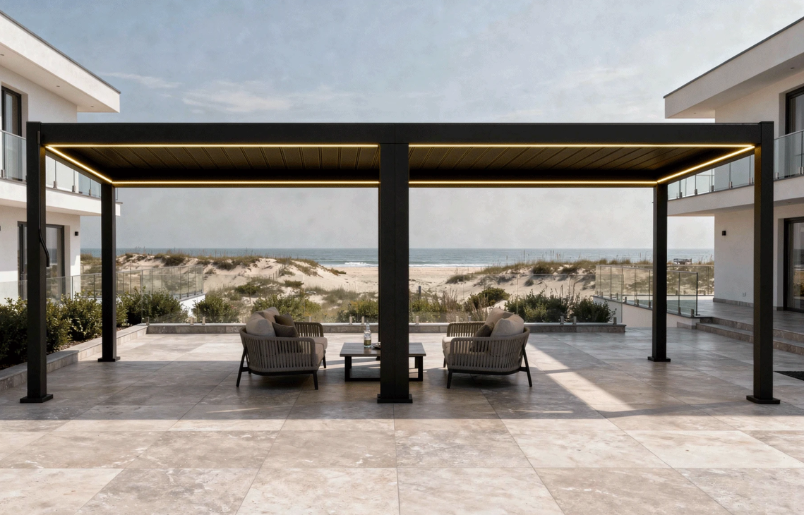 X 2.0 Bioclimatic Pergola, Aluminum, 3x8m, Warm White LED Lighting, Anthracite Grey [4]