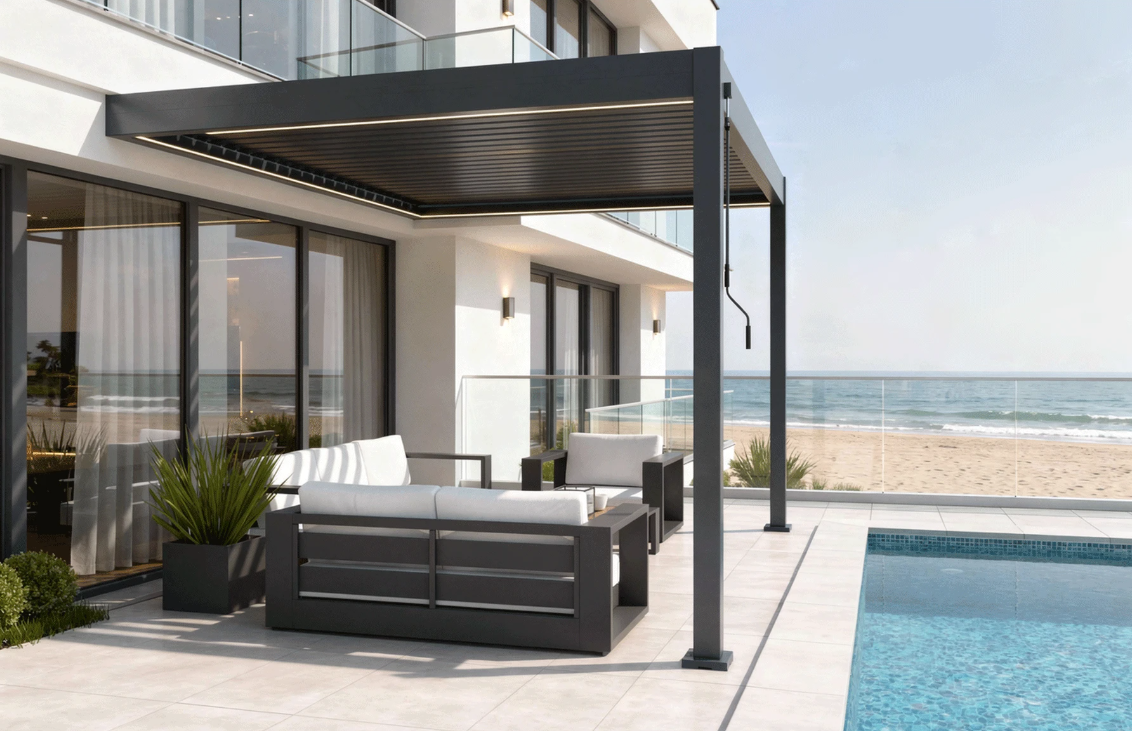 Pergola Bioclimatica X 2.0, cu Prindere pe Casa, 3x4m, LED Lumina Calda, Gri Antracit [3]