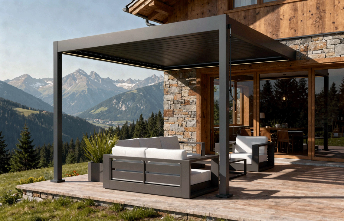 Pergola Bioclimatica X 2.0, cu Prindere pe Casa, 3x4m, LED Lumina Calda, Gri Antracit [4]
