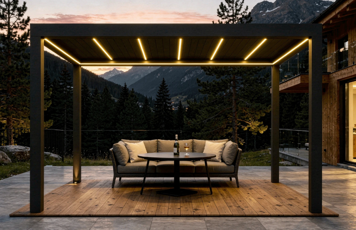 Pergola SUPREME din Aluminiu Acoperis Reglabil cu Spuma Poliuretanica, Actionare Electrica, Senzor de Ploaie & LED | 3000x4000mm, Gri RAL 7016 [5]