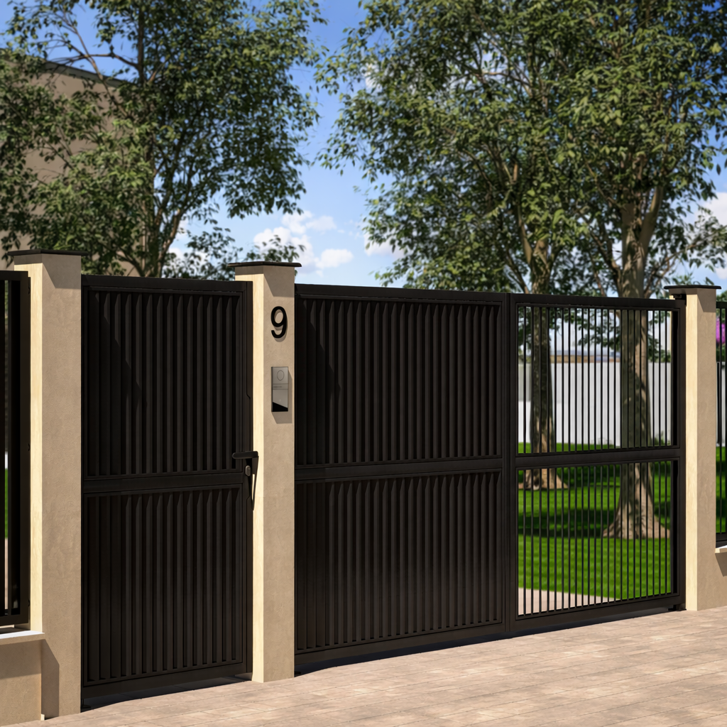 Porti Batante pentru Acces Auto + Pietonal Tip Jaluzea Lamele Verticale 2 mm grosime oțel [2]