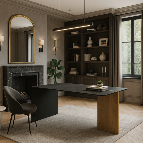 Mese de cafea rectangulare - Masă modernă Line - oțel 10 mm și stejar natur