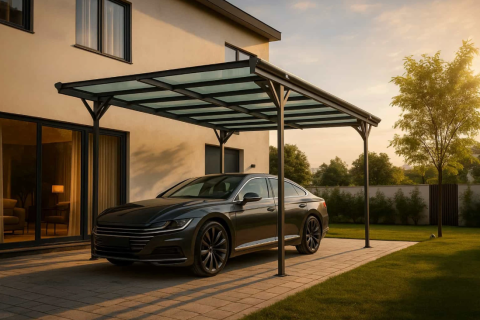 Copertine Auto - Copertina auto ALFA din aluminiu cu policarbonat, carport, 3050 x 5030 mm, Gri antracit RAL 7016