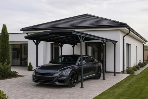 Copertine Auto - Copertina auto OMEGA din aluminiu cu policarbonat, carport, 3000 x 5050 mm, Gri antracit RAL 7016