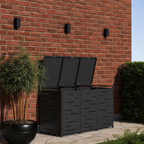 Garden Details - Steel Waste Bin Storage Cabinet for 3 Bins – Modern Design and Protection for Outdoor Spaces
