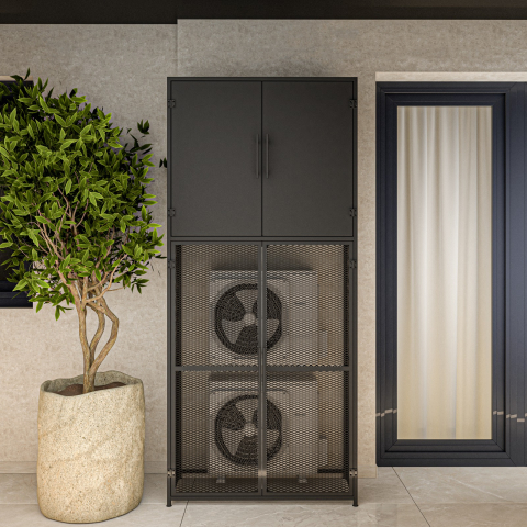 Garduri si panouri din otel dimensiuni personalizate - Mască pentru aer condiționat + dulap depozitare din oțel | 990×430×2230 mm