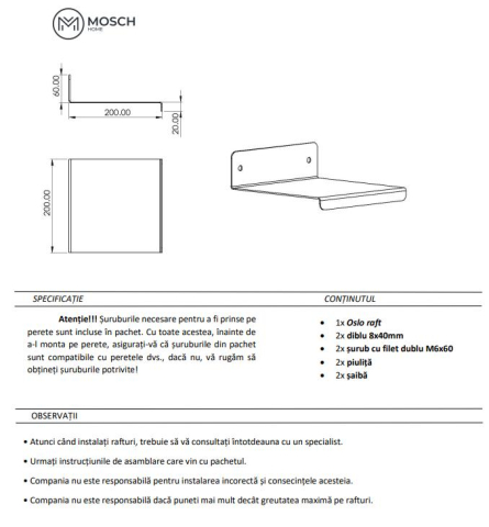 Oslo - Polita Aluminiu 20 cm lungime design indoit in fata [8]