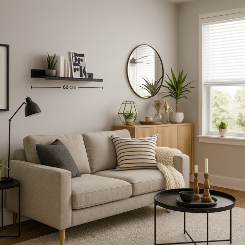 Sufragerie - Raft metalic realizat din aluminiu pentru decoratiuni 60 cm lungime design indoit in fata