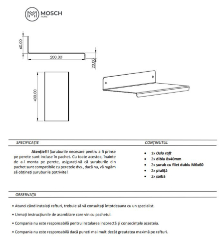 Oslo - Polita Aluminiu, raft depozitare cu lungimea de 40 cm design indoit in fata [9]