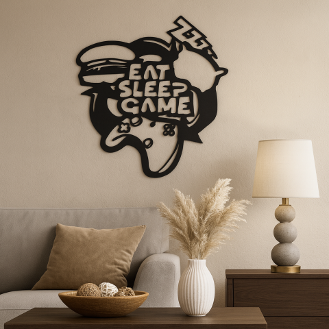 Wall Decorations - Decorative metal panel cut with text - Eat. Sleep. Game.